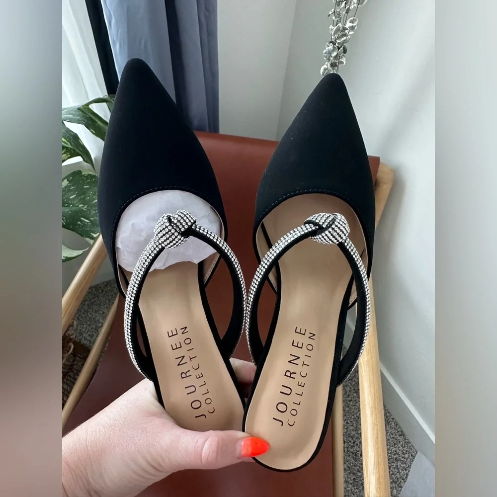 Never worn! 5.5 Black, rhinestones, Journee Collection, Lunna Mule Pump - Picture 9 of 16